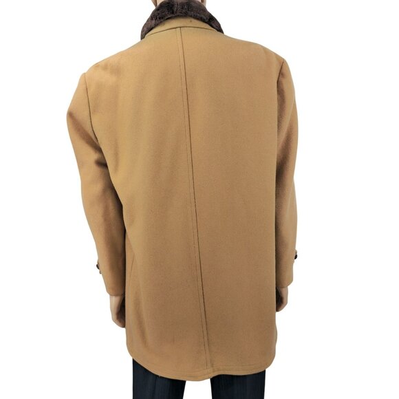 Vintage H.I.S Mens Camel Coat With Faux Fur Lining & Shawl Collar Button Closure - Picture 3 of 9